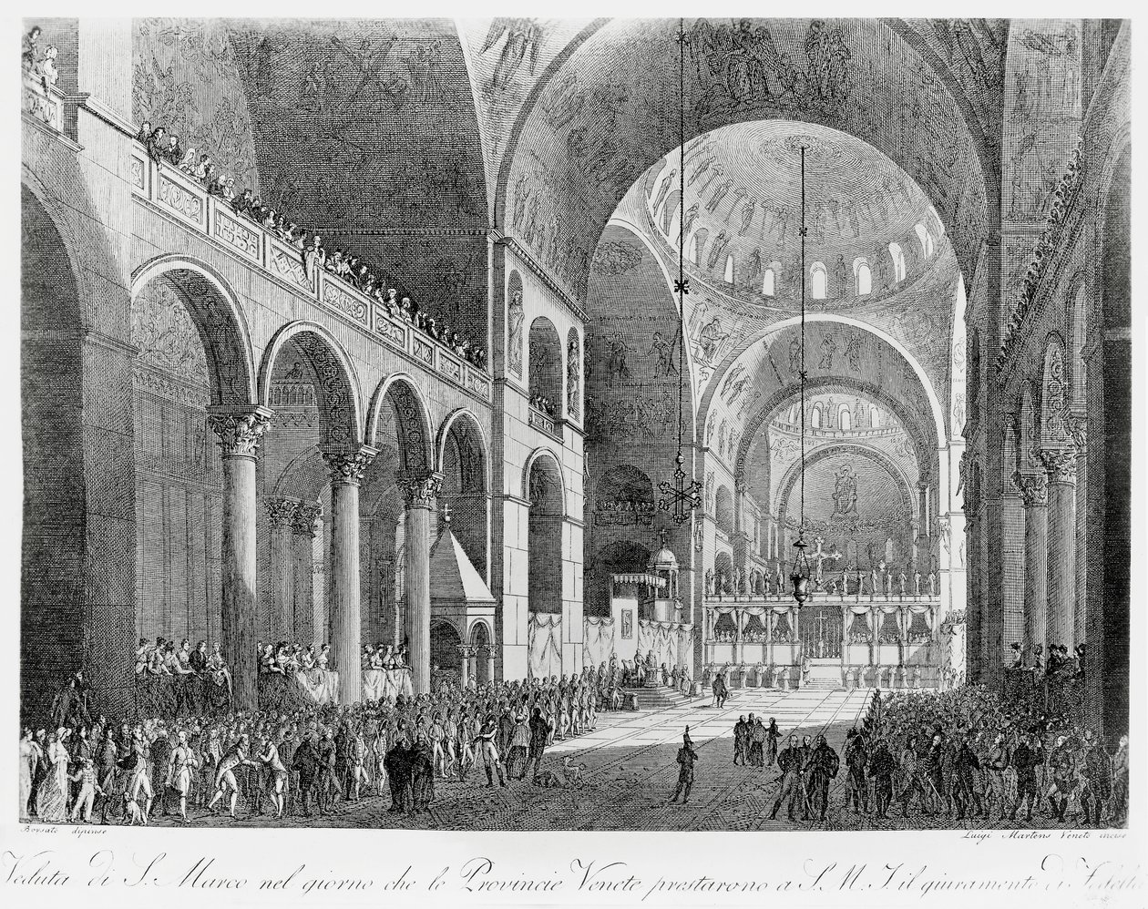 Venedik eyaletleri, 7 Mayıs'ta Venedik'teki San Marco Bazilikası'nda Avusturya İmparatoru II. Francis'e (1768-1835) biat etti. by Giuseppe Borsato