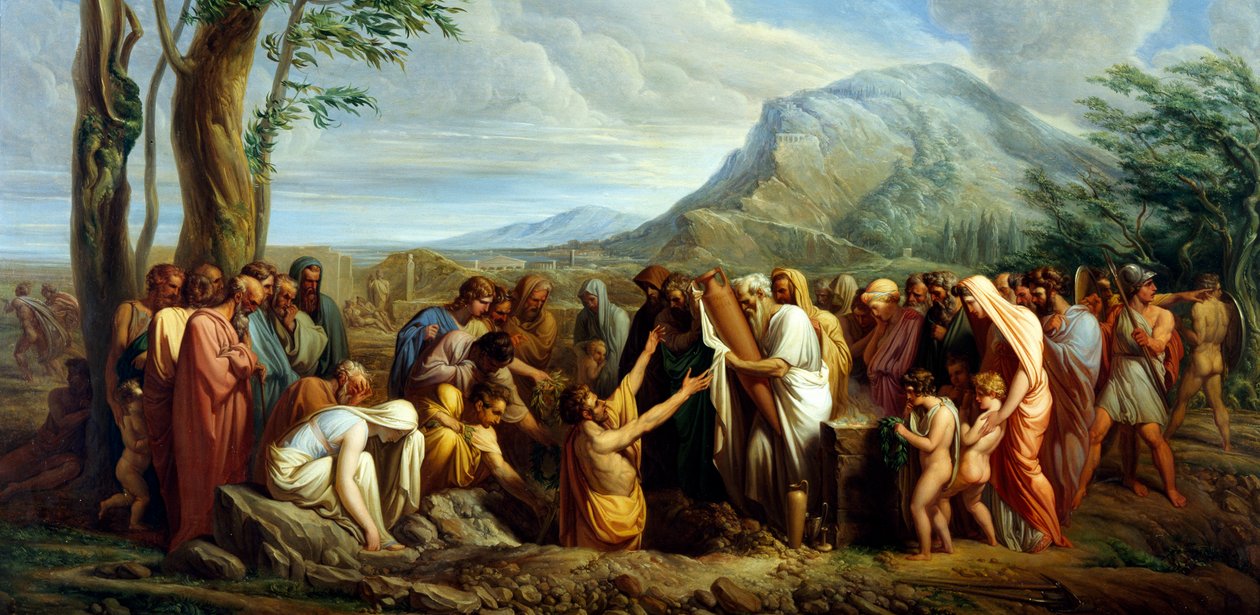 Themistocles'in küllerinin gömülmesi, Giuseppe Bossi (1777-1815), 1809 civarı, tuval üzerine yağlı boya, 60x116 cm, Antik Yunanistan by Giuseppe Bossi
