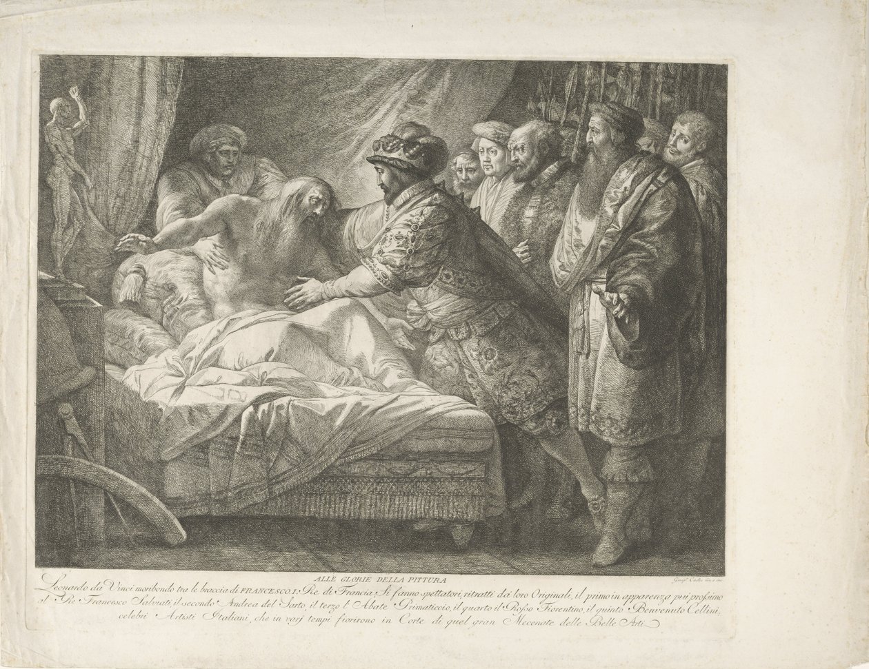 Ölmekte olan Leonardo da Vinci ile Kral I. Francis All Glory della pittura (nesnedeki başlık) by Giuseppe Cades