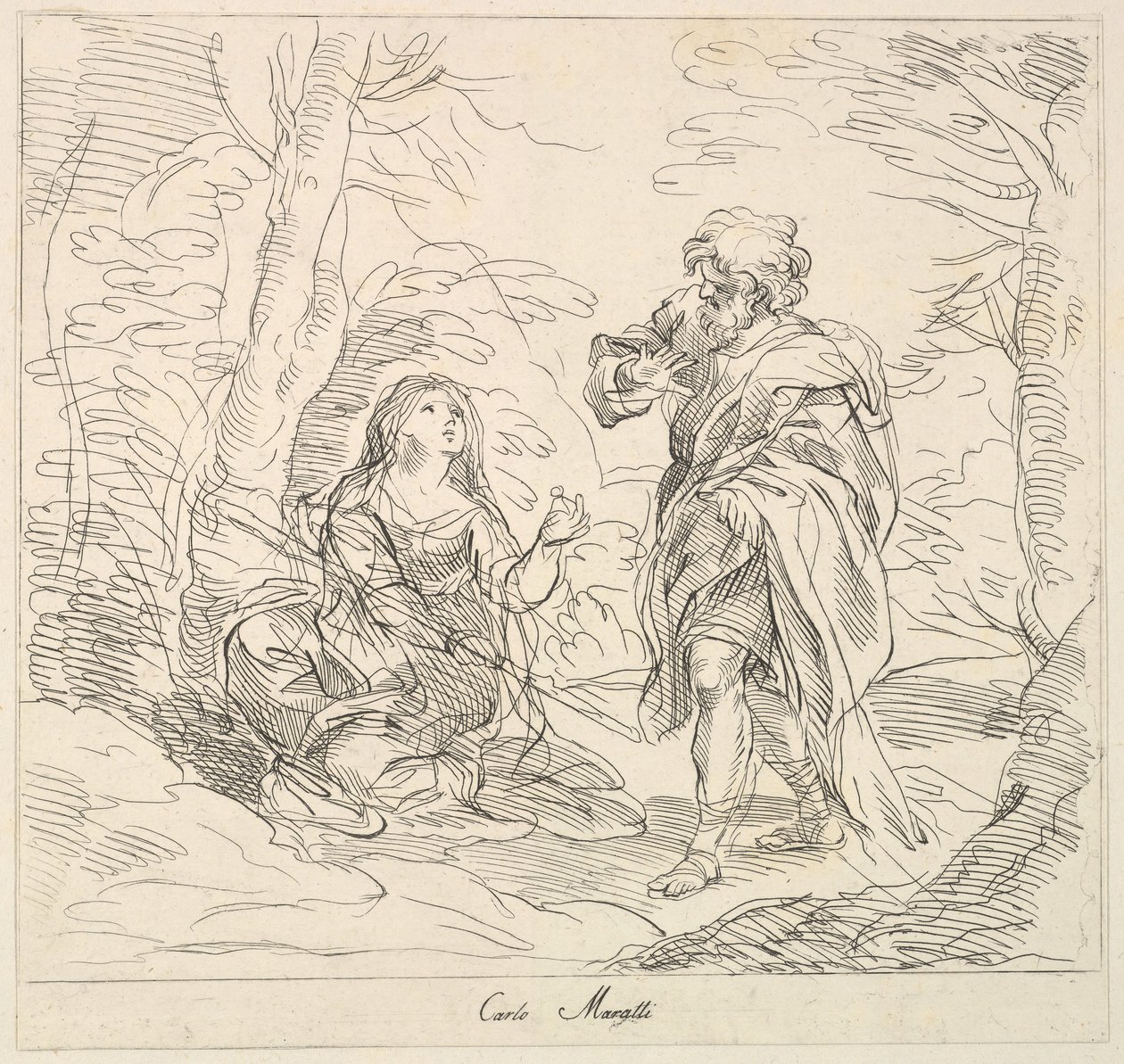 Bir Manzarada Oturan Kadın ve Sakallı Adam, 1740-1802. by Giuseppe Canale