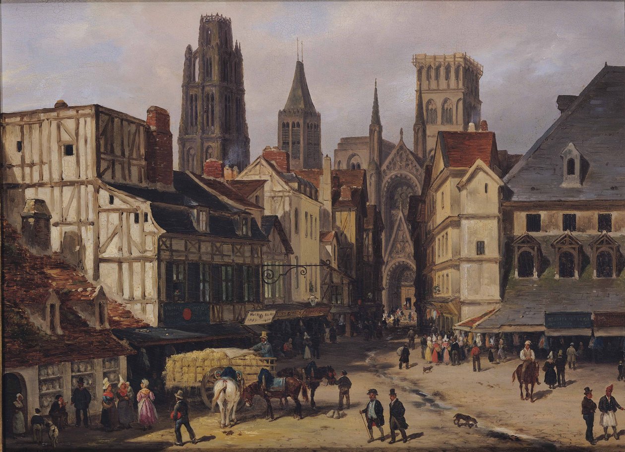 Place de la Haute-Vieille-Tour, Rouen, 1824 (karton üzerine yağlı boya) by Giuseppe Canella
