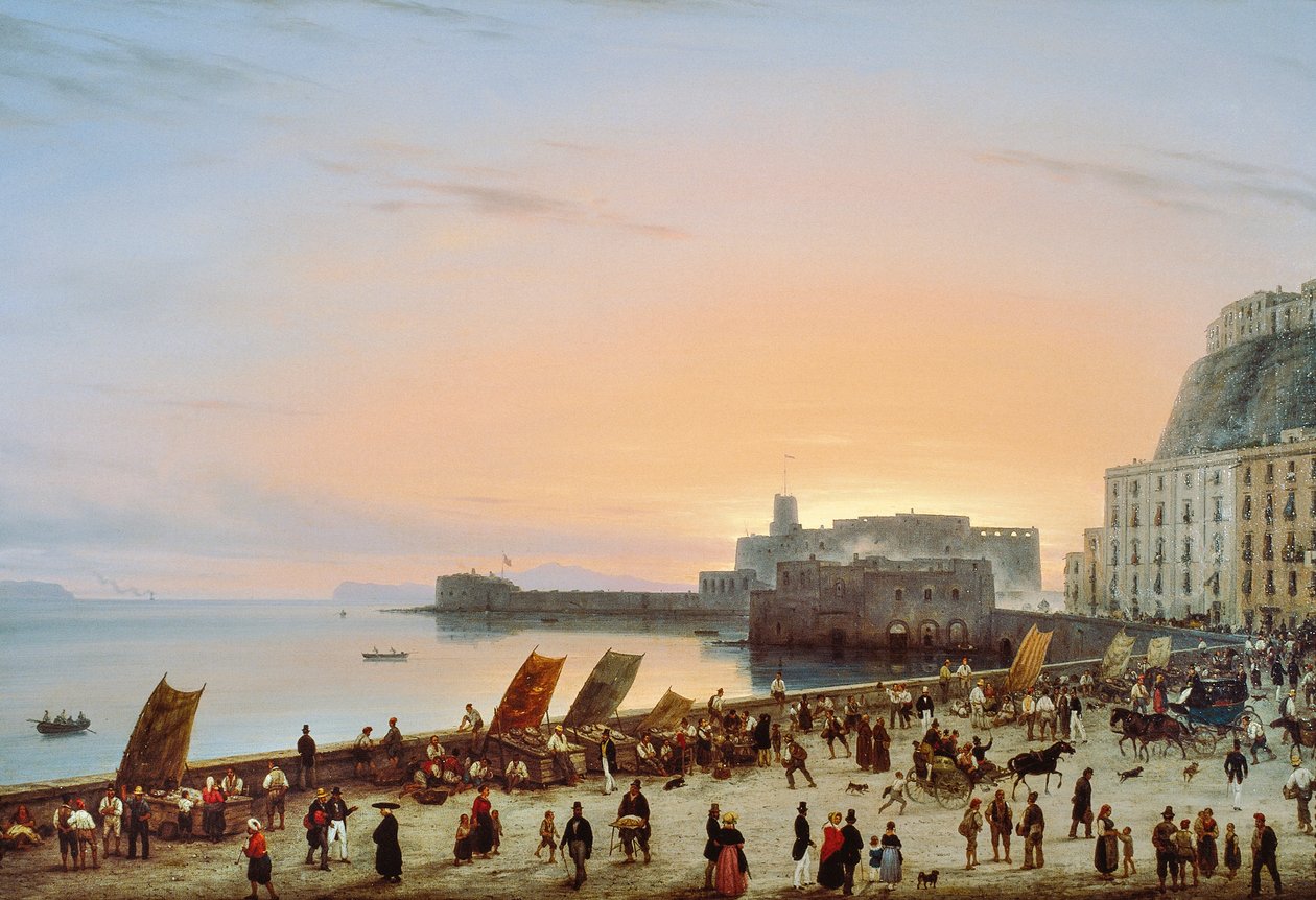 Napoliten sahilinde gün batımı, yaklaşık 1838, Giuseppe Canella (1788-1847), tuval üzerine yağlıboya, 90x135 cm by Giuseppe Canella