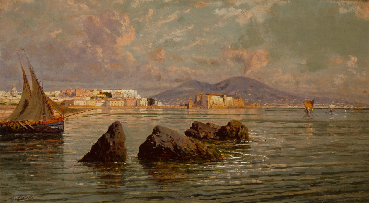 Napoli Körfezi (tahta üzerine yağlı boya) by Giuseppe Carelli