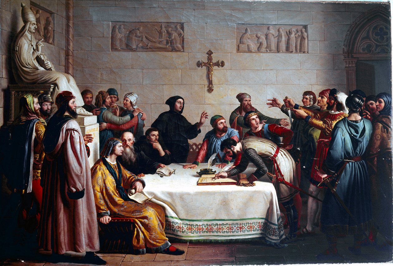 Pontida Yemini, 07/04/1167 tarihinde Lombardiya komünleri arasında Kutsal Roma İmparatorluğu Frederic Barberossa