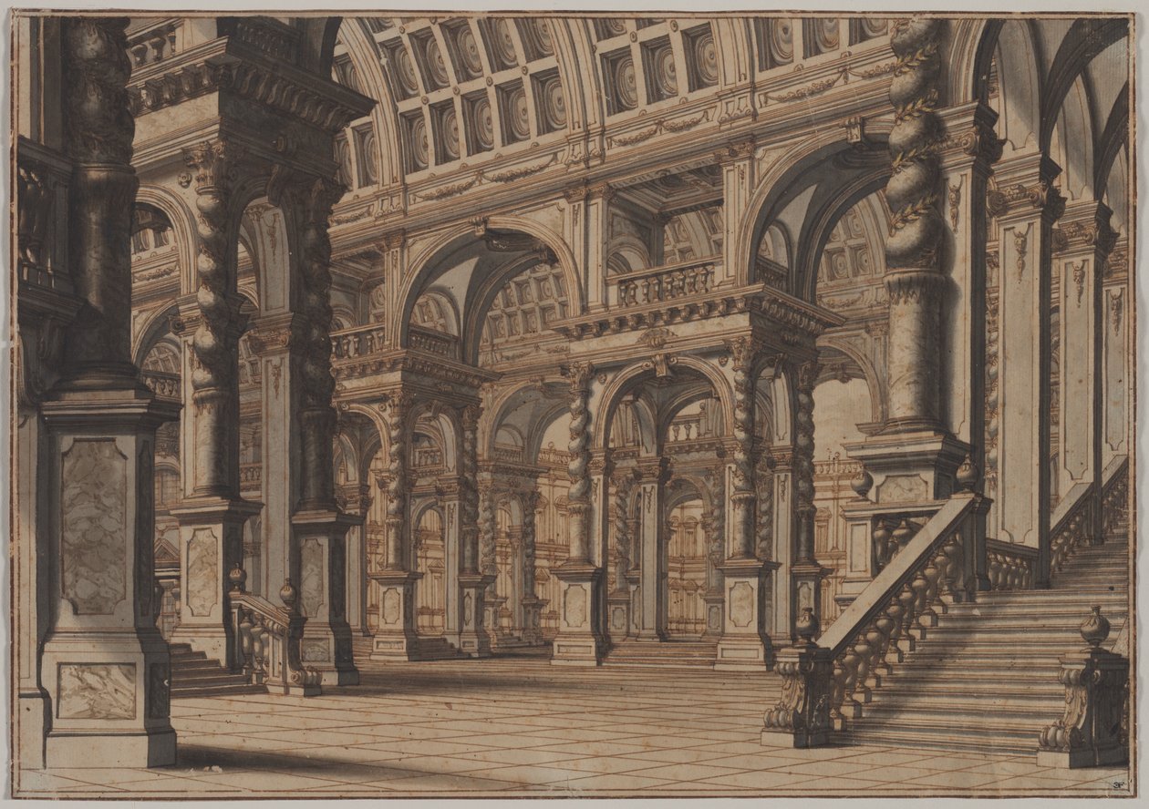 Merdivenli Anıtsal Tonozlu Salon, 18. yüzyılın ikinci çeyreği. by Giuseppe Galli Bibiena