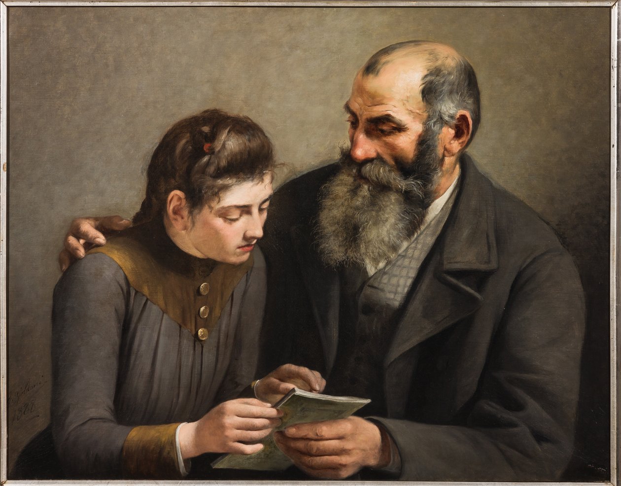 Öğretmen ve kız (tuval üzerine yağlı boya) by Giuseppe Goldoni