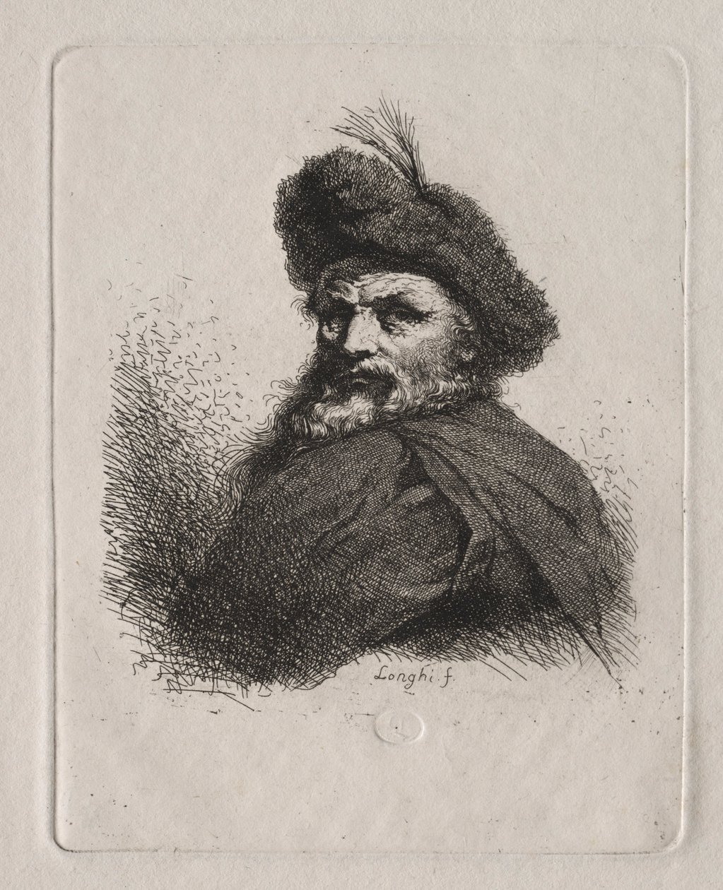Kürk Şapkalı Bir Adamın Büstü. by Giuseppe Longhi