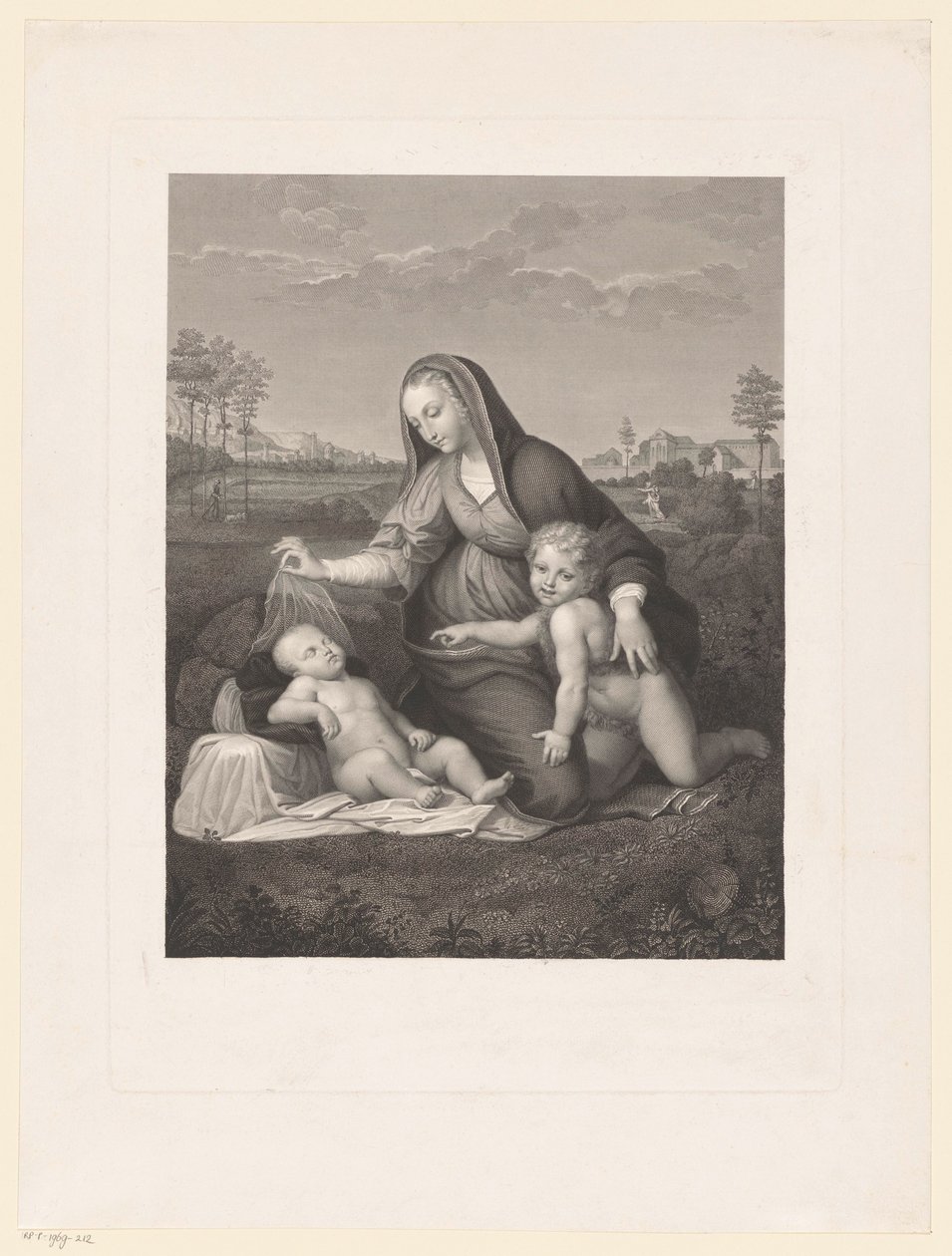 Çocuklu Meryem ve genç Vaftizci Yahya bir manzarada Madonna del Velo by Giuseppe Longhi