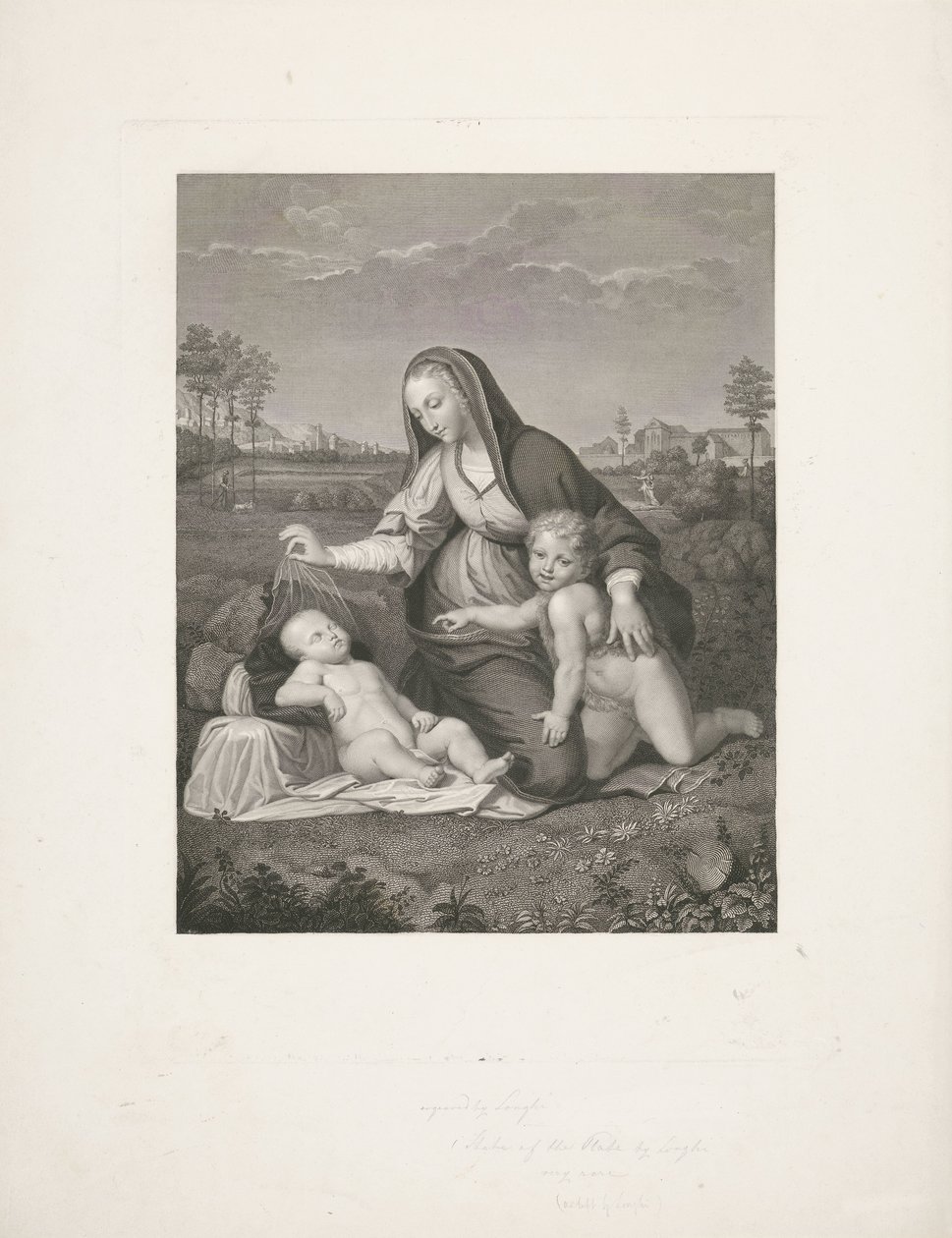 Çocuklu Meryem ve genç Vaftizci Yahya bir manzarada Madonna del Velo by Giuseppe Longhi