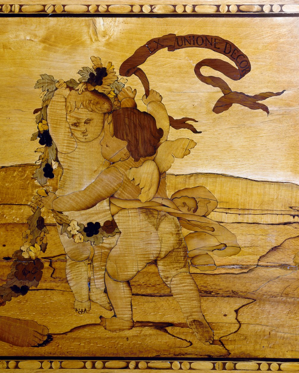 Cupids, kakma ve mermer tablalı şifonyer detayı by Giuseppe Maggiolini