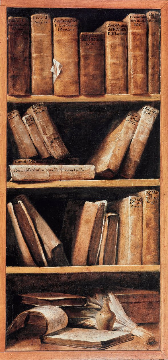 Müzik kitapları ile Natürmort kitaplığı. Giuseppe Maria Crespi dit lo Spagnolo