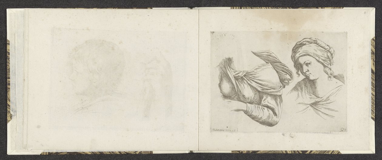 Bir kadının üst vücudu ve bir kadının büstü Çizim örnekleri (seri başlığı) Mitelli oyma (dizi adı) by Giuseppe Maria Mitelli
