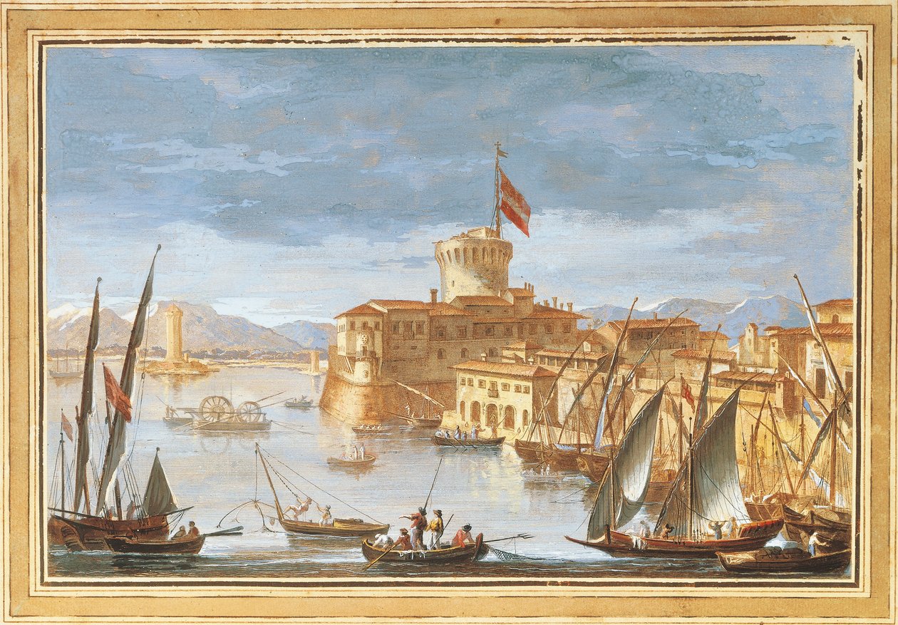 Livorno limanının görünümü, Giuseppe Maria Terreni tarafından, illüstrasyon by Giuseppe Maria Terreni
