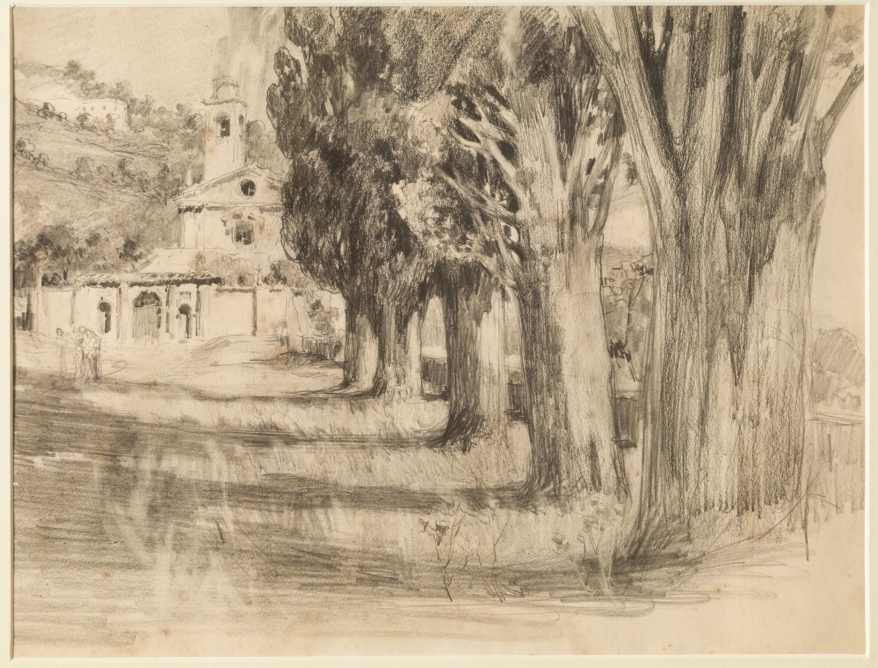 Bir Kilise ile Peyzaj (kağıt üzerine kalem) by Giuseppe Mentessi