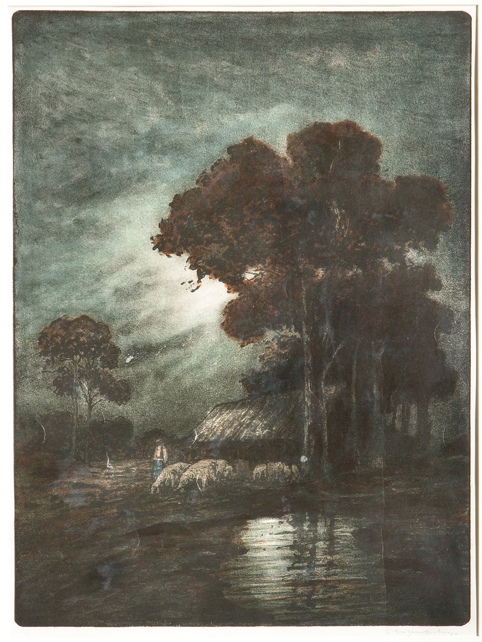 Peyzaj ve Flok Gravür, cm 54,4 x 39. by Giuseppe Miti Zanetti