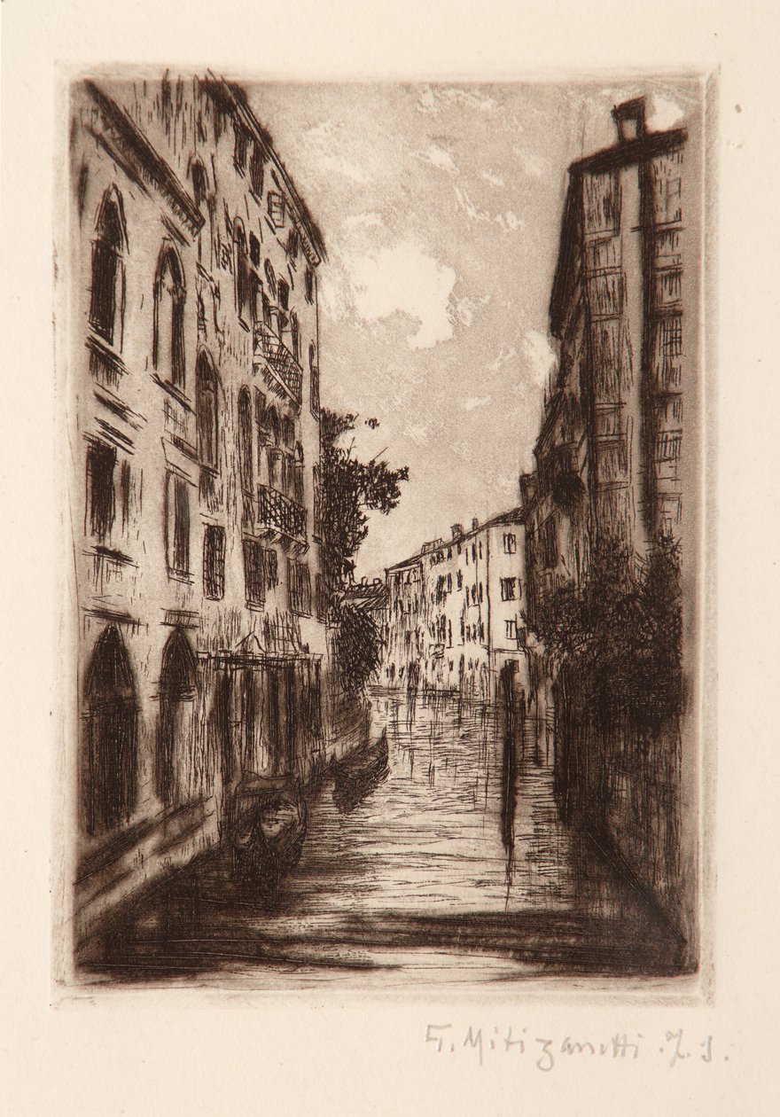 Venedik Kanalı (beyaz kağıt üzerine gravür) by Giuseppe Miti Zanetti