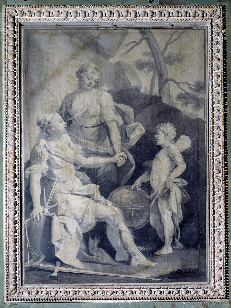 Adalet ve Barış ile milletin dehası (Tek renkli çizim by Giuseppe Paganelli