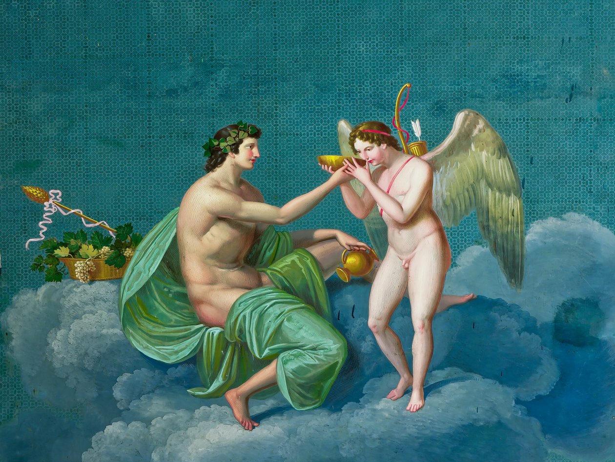 Bacchus ve Aşk Tanrısı, 1830 dolayları (fresk) by Giuseppe Patania