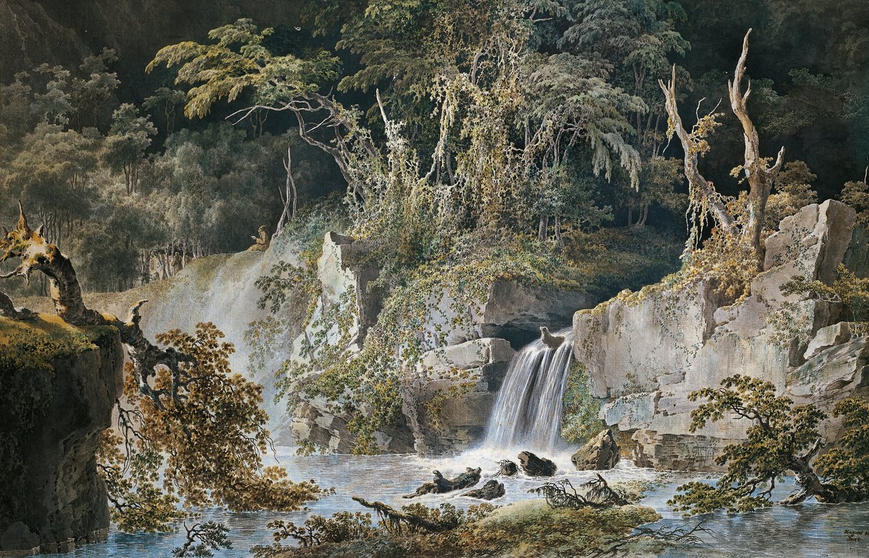 Şelaleli manzara, Giuseppe Pietro Bagetti (1764-1831) tarafından. by Giuseppe Pietro Bagetti