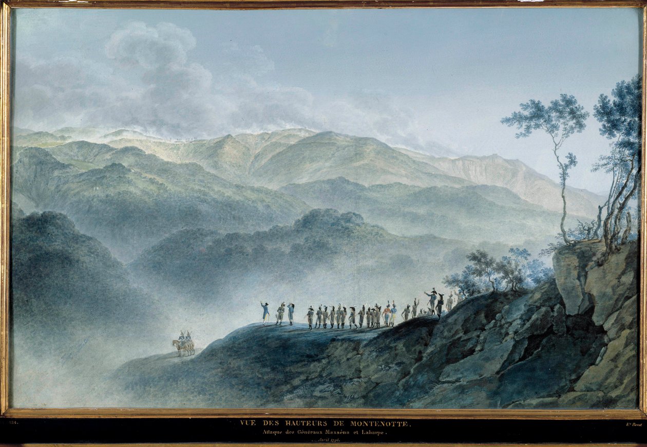 Montenotte tepelerinin görünümü - Generaller Massena ve Laharp saldırıya bakıyor, 12 Nisan by Giuseppe Pietro Bagetti