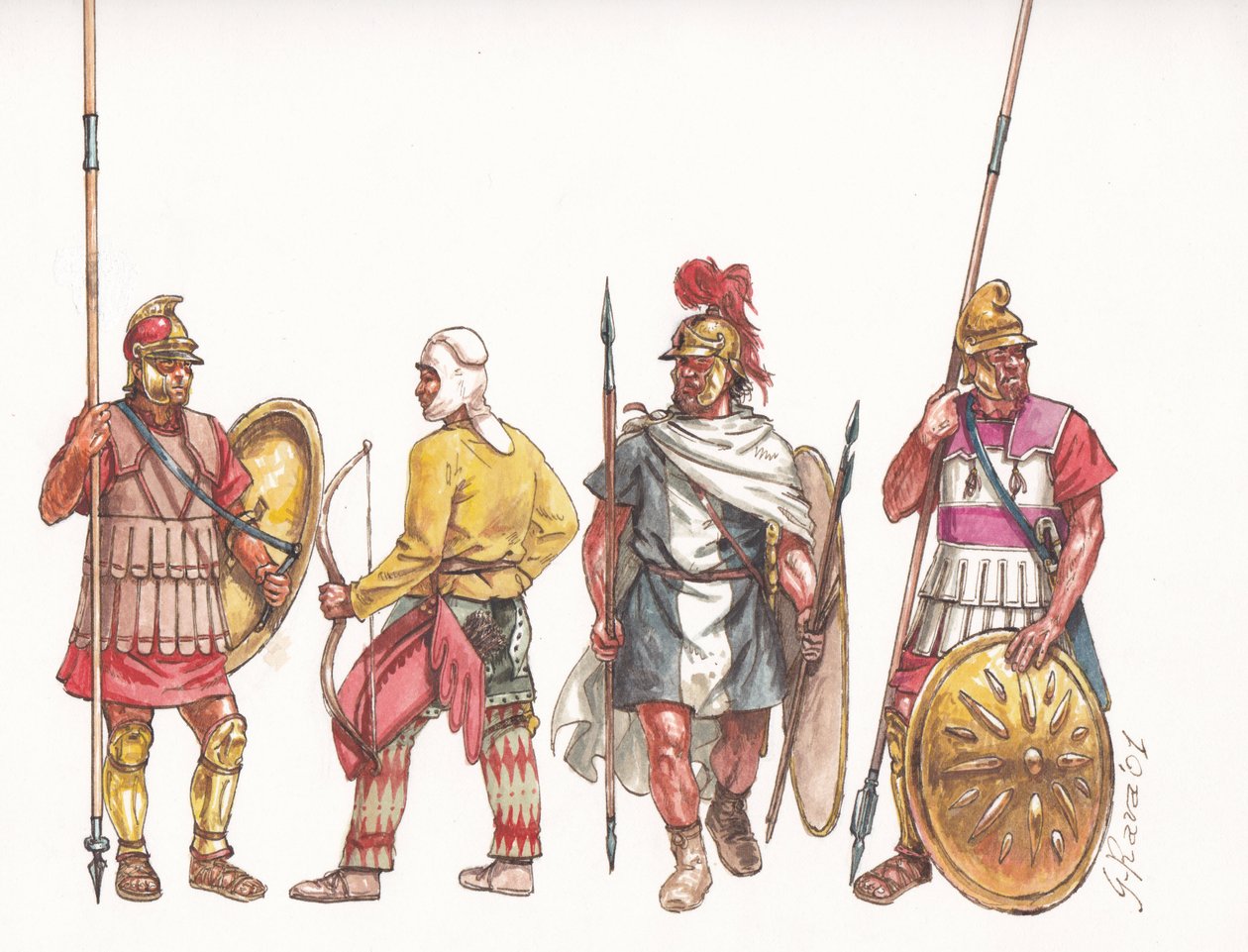 Makedon ordusu phalangitis mızraklı okçu ve Pers paralı askeri by Giuseppe Rava