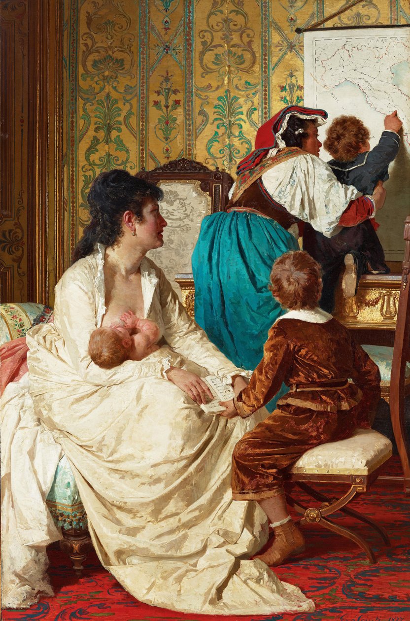 ""Les joies de la bonne mere"" (İyi Annenin Sevinçleri) Bebeğini emziren bir anne - Tablo Giuseppe Sciuti (1834-1911) 1877 Özel koleksiyon by Giuseppe Sciuti