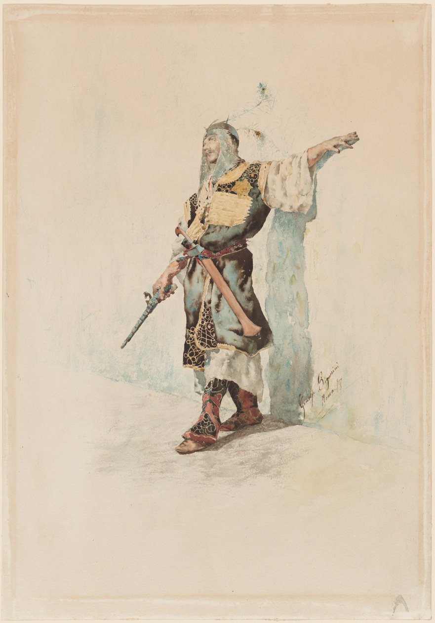 Güneşli Bir Duvarın Önünde Mağribi Bir Asker by Giuseppe Signorini