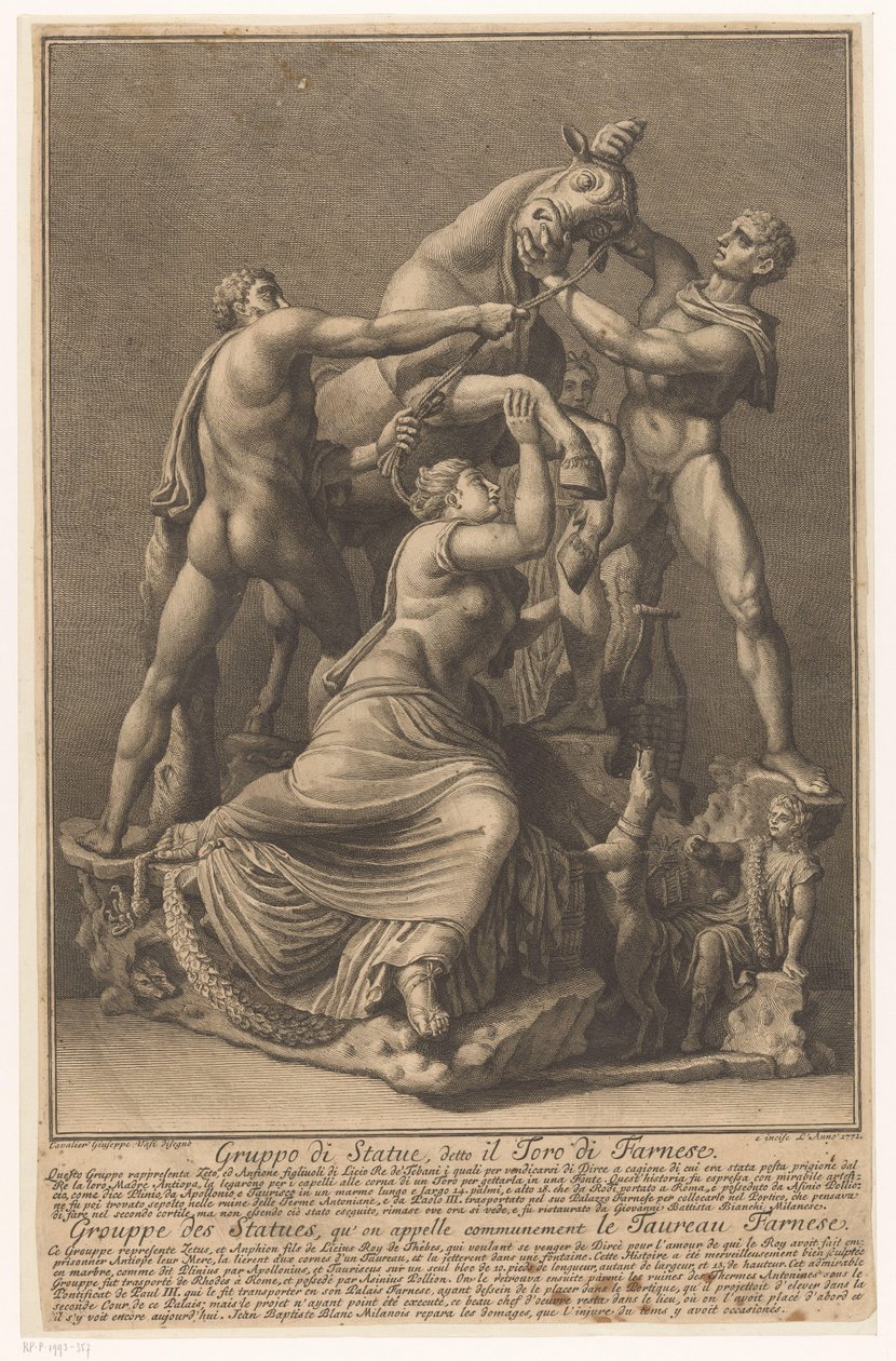 Dirce wordt aan een stier gebonden Farnese Stier Farnese Bull / Grouppe des Statues olarak adlandırılan Heykeller Grubu, qu 