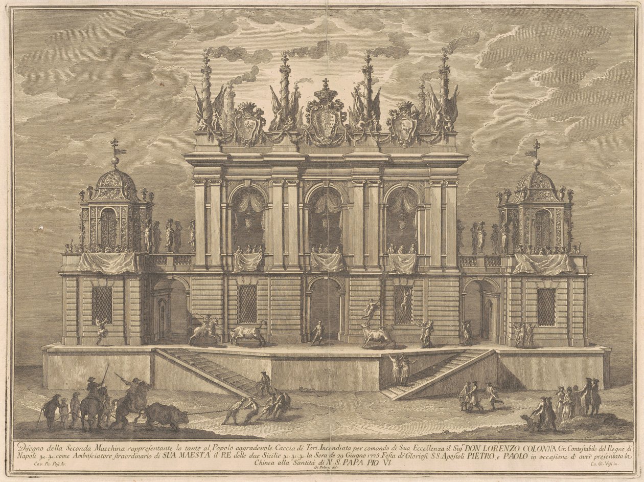 1775 Chinea için Seconda Macchina: Bir Boğa Dövüşü, 1775. by Giuseppe Vasi