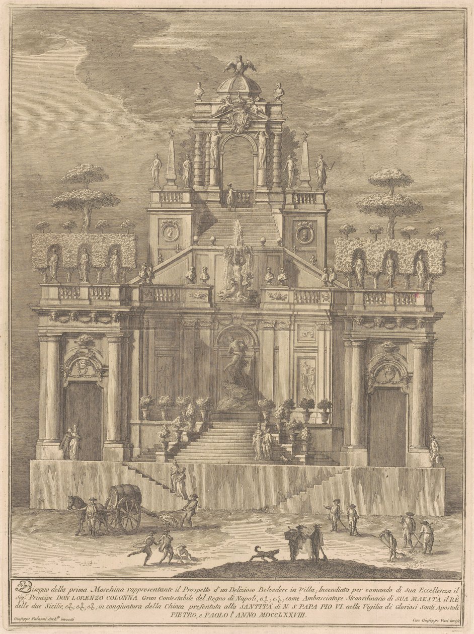 1778 Chinea için Prima Macchina: Herkül ve Antaeus ile Bir Kırsal Belevedere by Giuseppe Vasi, after Giuseppe Palazzi