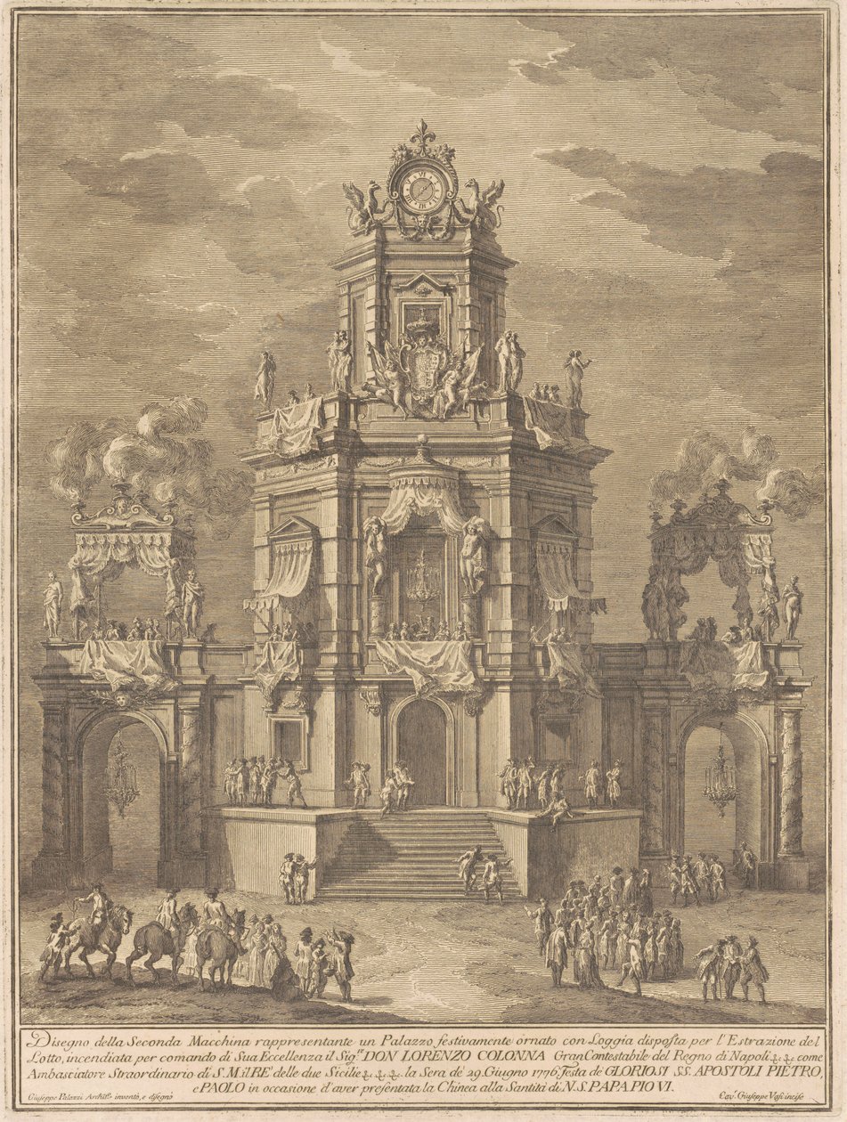 1776 Çini için Seconda Macchina: Piyango Çekilişi için Sundurmalı Bir Saray by Giuseppe Vasi, after Giuseppe Palazzi