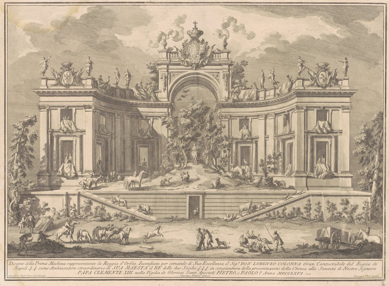 1766 Chinea için Prima Macchina: Orpheus Sarayı by Giuseppe Vasi, after Giuseppe Palazzi, after Paolo Posi