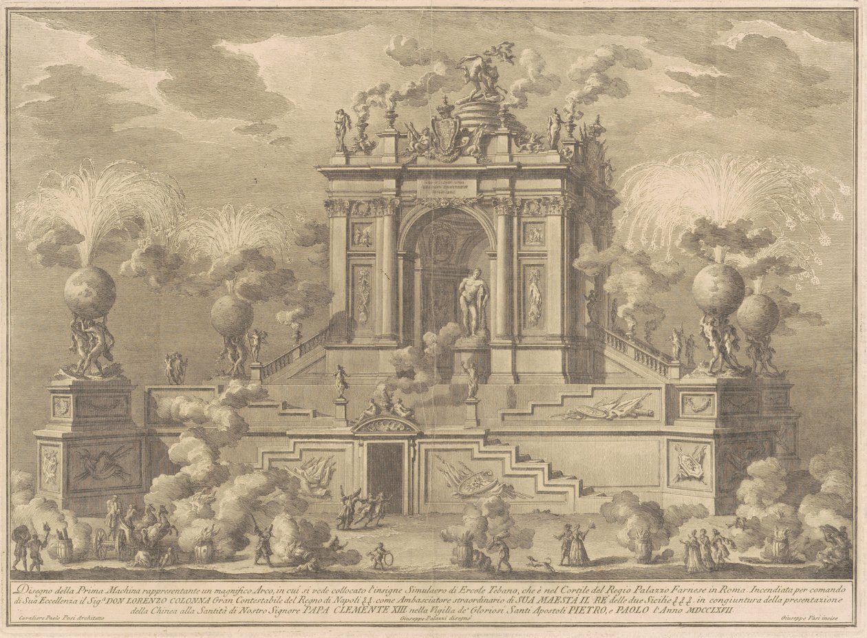 1767 Chinea için Prima Macchina: Farnese Herkül ile Bir Zafer Takı by Giuseppe Vasi, after Giuseppe Palazzi, after Paolo Posi