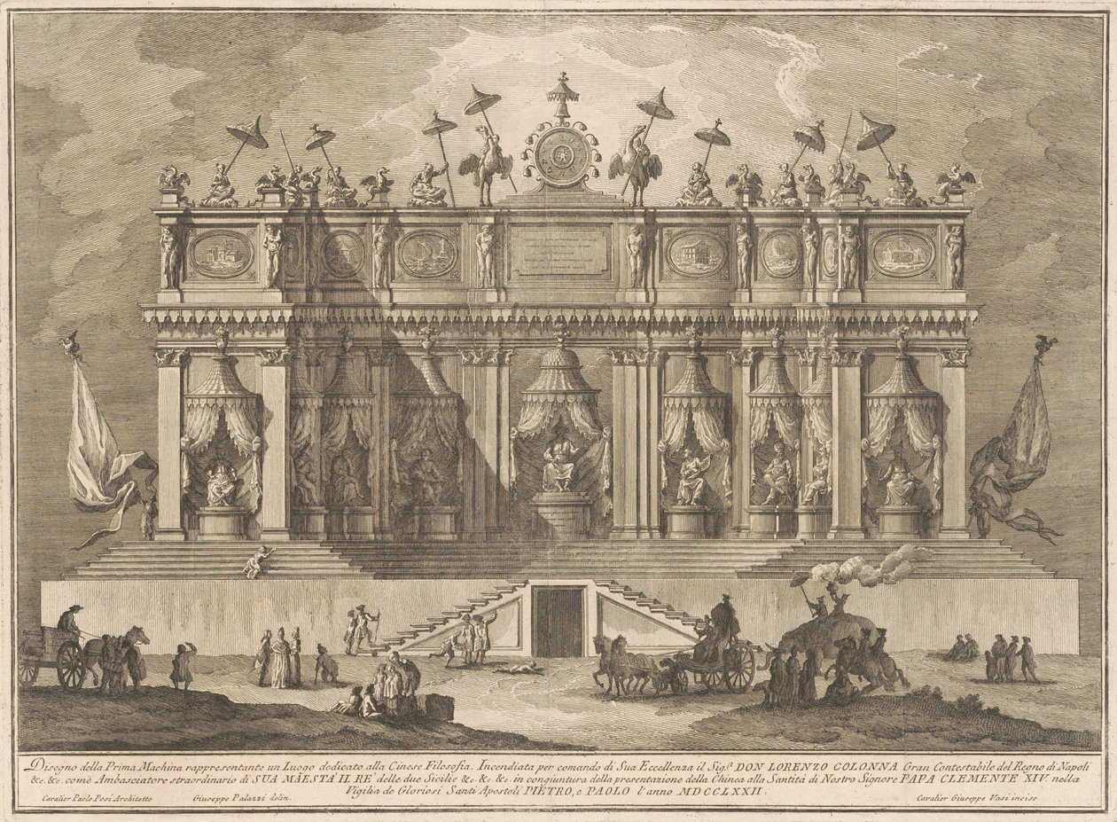 1772 Çini için Prima Macchina: Çin Felsefesine Adanmış Bir Bina by Giuseppe Vasi, after Giuseppe Palazzi, after Paolo Posi