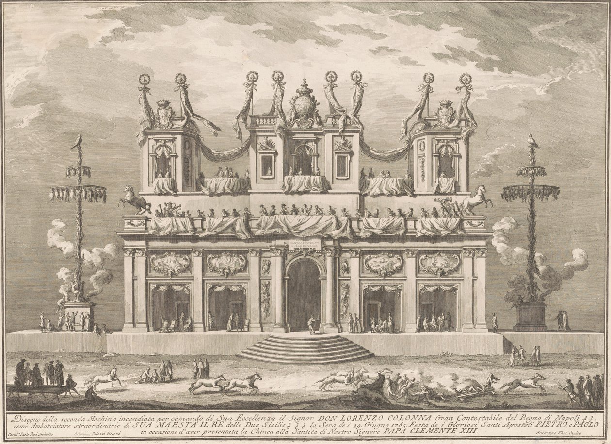 1765 Çini için Seconda Macchina: Cockaigne Direkleri ile Süslenmiş Bir Bina by Giuseppe Vasi, after Giuseppe Palazzi, after Paolo Posi