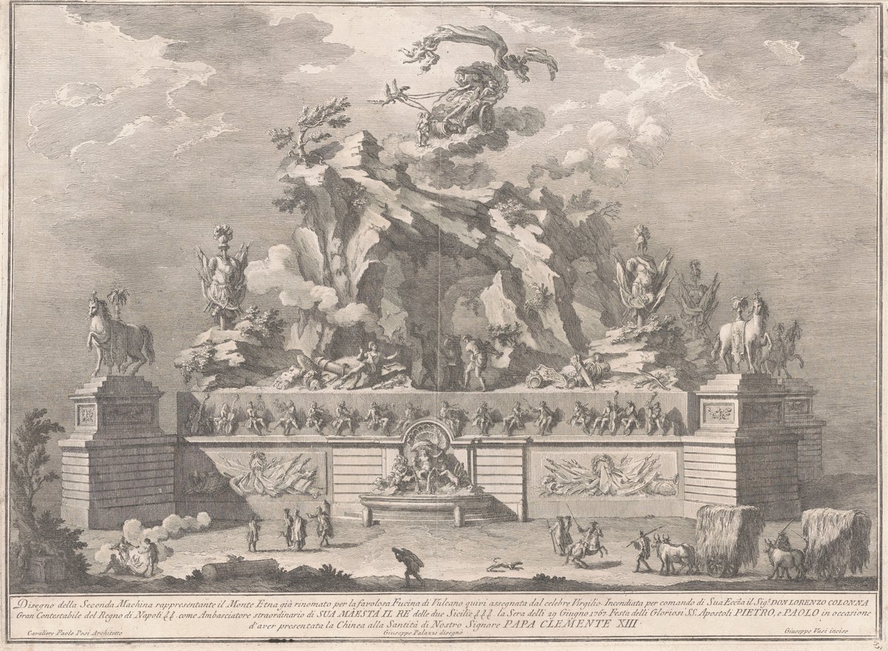 1767 Chinea için Seconda Macchina: Vulcan Forge ile Etna Dağı by Giuseppe Vasi, after Giuseppe Palazzi, after Paolo Posi