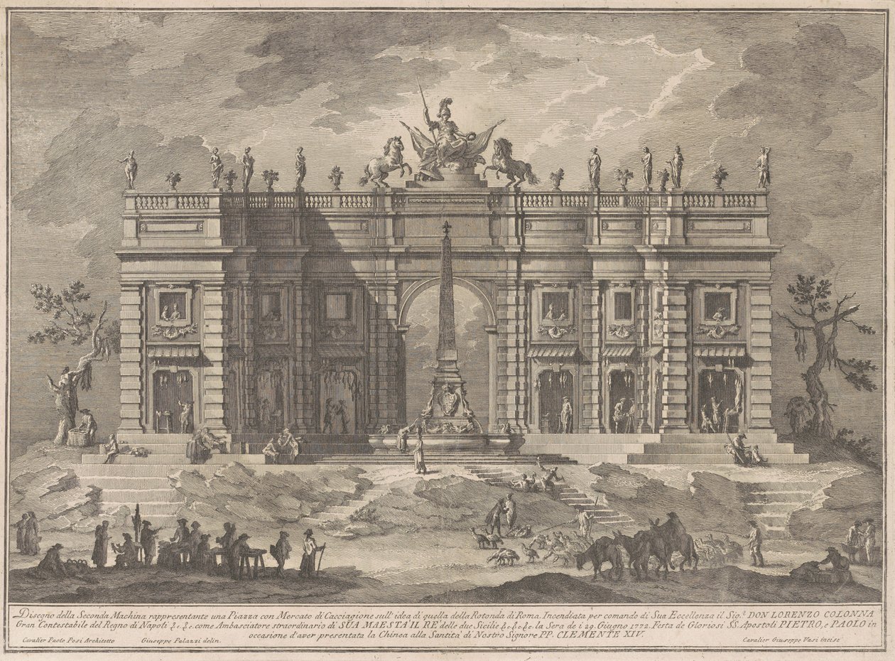 1772 Chinea için Seconda Macchina: Oyun Pazarı ve Pantheon Çeşmesi ile Bir Meydan by Giuseppe Vasi, after Giuseppe Palazzi, after Paolo Posi