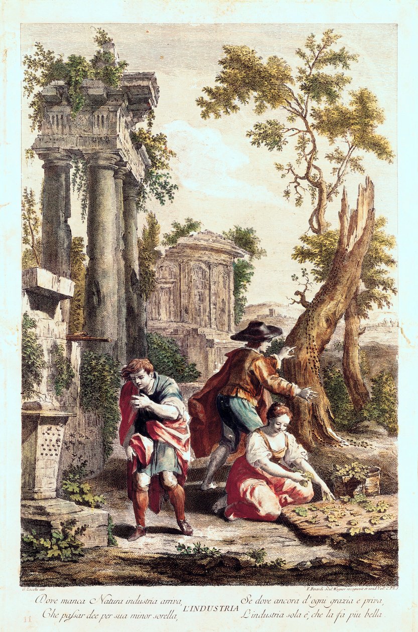 Endüstrinin alegorik temsili. Giuseppe Zocchi (1711-1767) tarafından 18. yüzyıl çizimi. by Giuseppe Zocchi