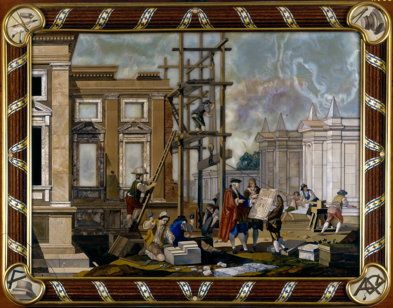 Mimariyi betimleyen pietre dure kakmalı panel by Giuseppe Zocchi