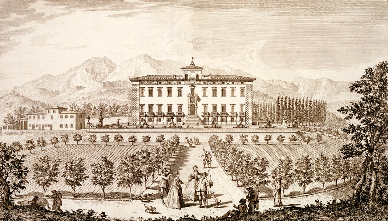 Giuseppe Bouchard'ın 'Views of Toskana' adlı eserinden Villa del Barone'nin görünümü, 1744-57'de yayınlandı by Giuseppe Zocchi