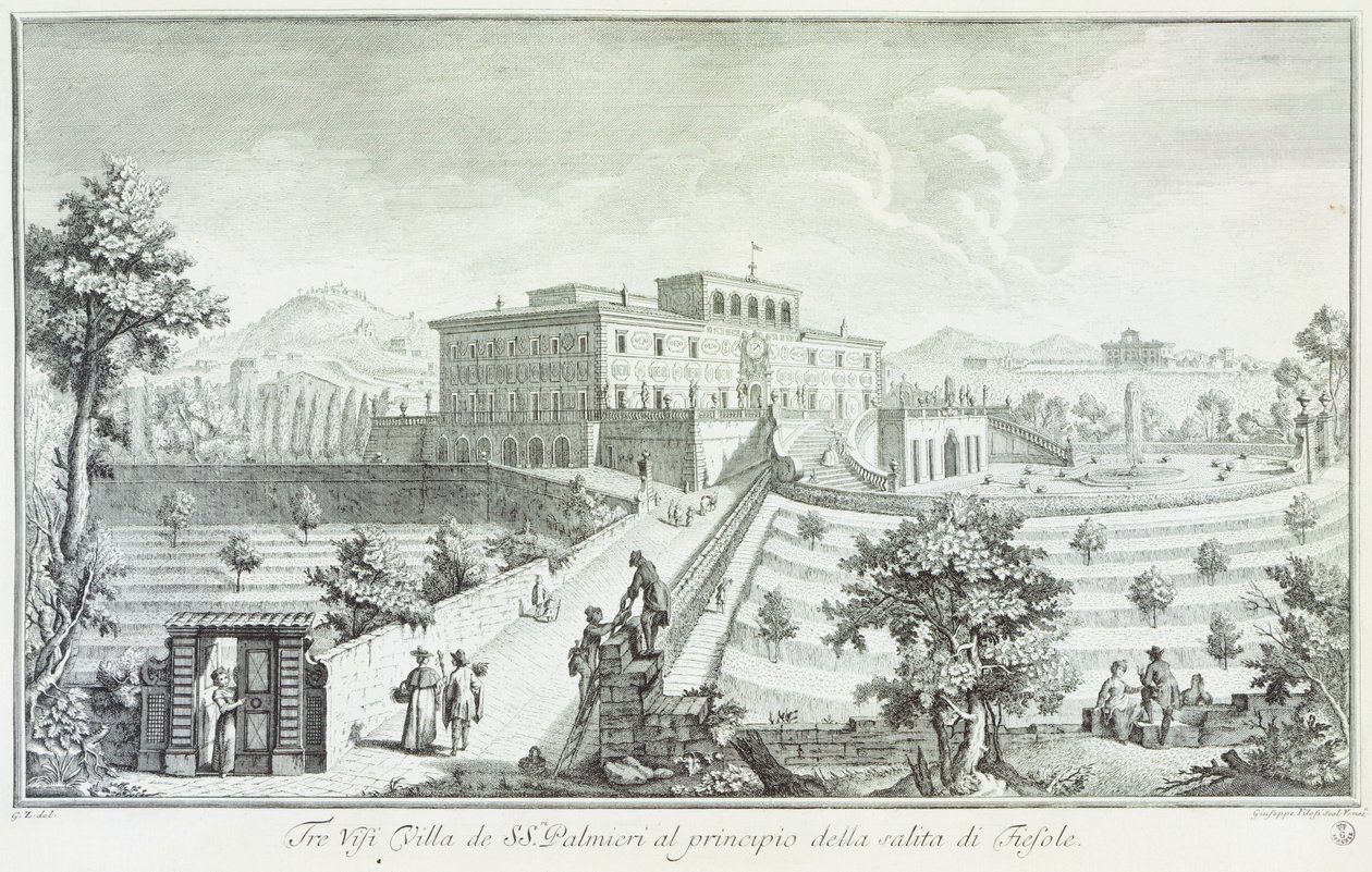 Giuseppe Zocchi (1711-1767) tarafından Fiesole'deki Villa Palmieri, Toskana, İtalya'daki villaların ve çevrenin görünümü by Giuseppe Zocchi