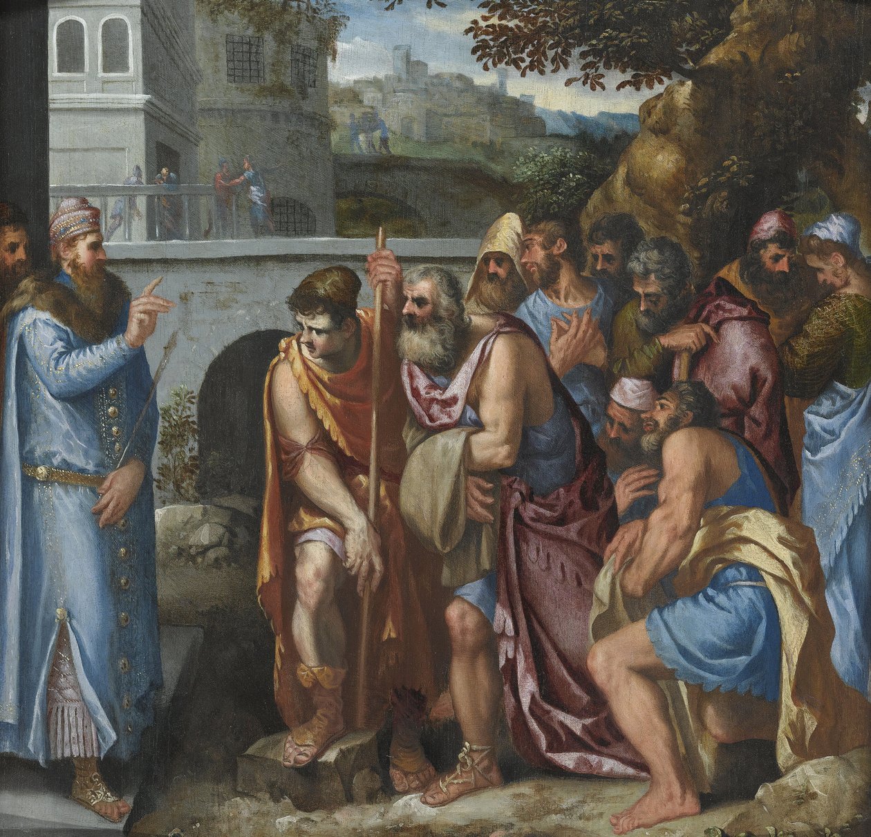 Joseph ve Brothers par Salviati, Giuseppe (1520-1575). Ahşap üzerine yağlı boya, ebat : 62x62 by Giuseppe della Porta Salviati