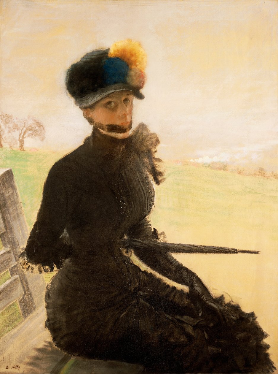 La femme aux ponpons (Ponponlu bir kadın), 1879 dolayları (tuval üzerine pastel) by Giuseppe or Joseph de Nittis