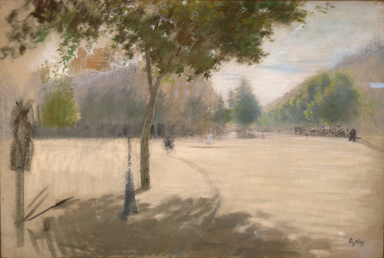 Güneşli kare (tuval üzerine yağlı boya) by Giuseppe or Joseph de Nittis