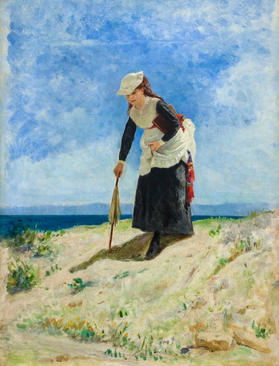 Sahilde kadın, 1875 civarı (tuval üzerine yağlı boya) by Giuseppe or Joseph de Nittis