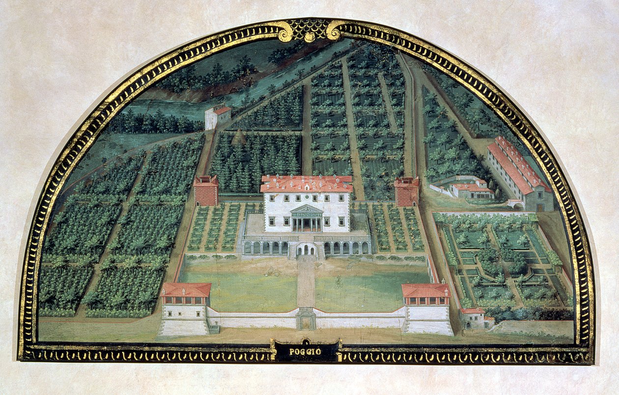 Medici villalarının manzarasını gösteren bir dizi lunetten Villa Poggio a Caiano, 1599 (panelde tempera) by Giusto Utens