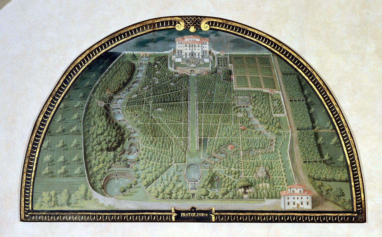 Villa Pratolino (Demidoff), Medici villalarının manzaralarını tasvir eden bir dizi ayçiçeğinden, 1599 (panelde tempera) by Giusto Utens