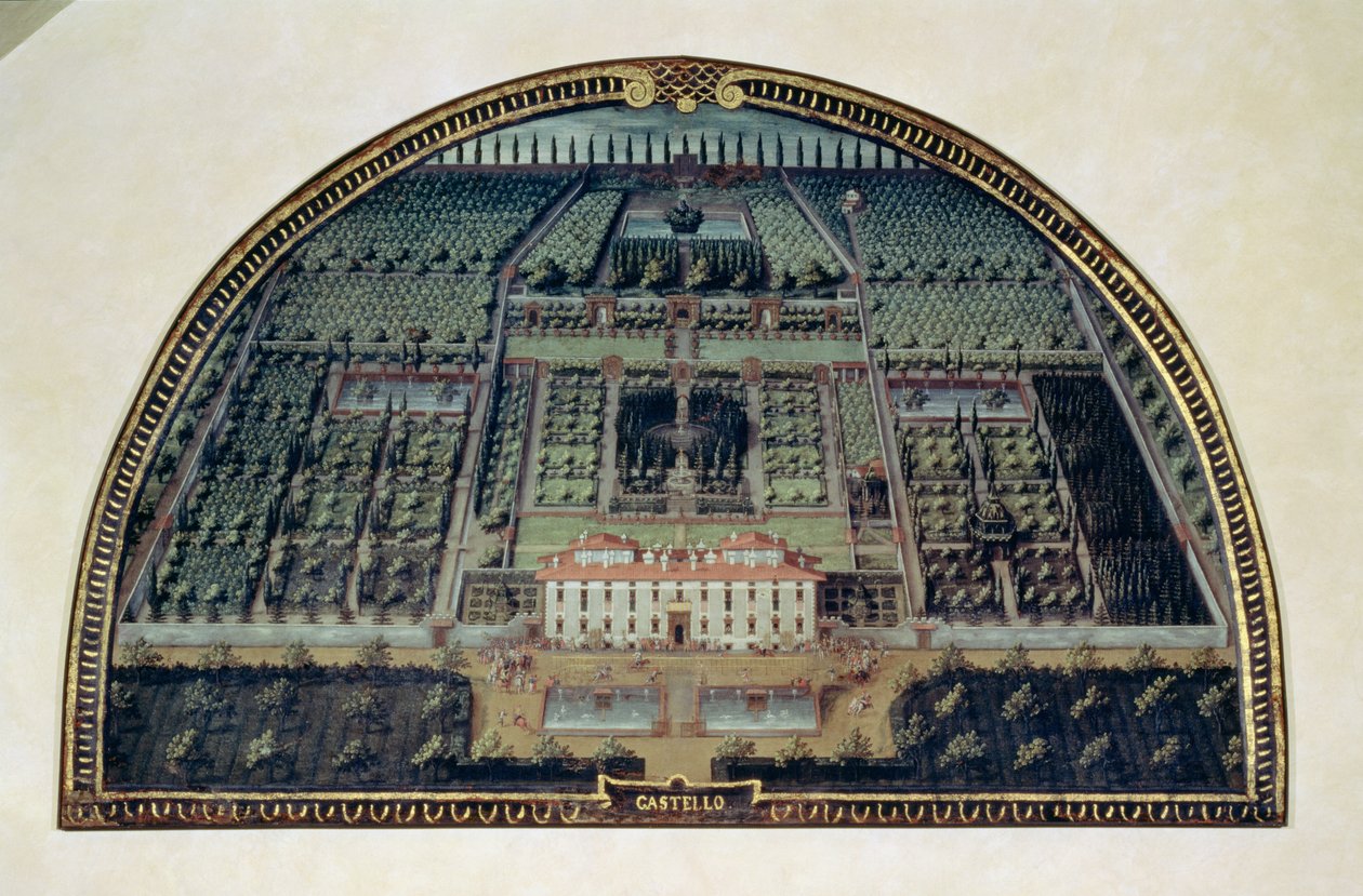Medici villalarının manzarasını gösteren bir dizi lunetten Villa di Castello, 1599 (panelde tempera) by Giusto Utens