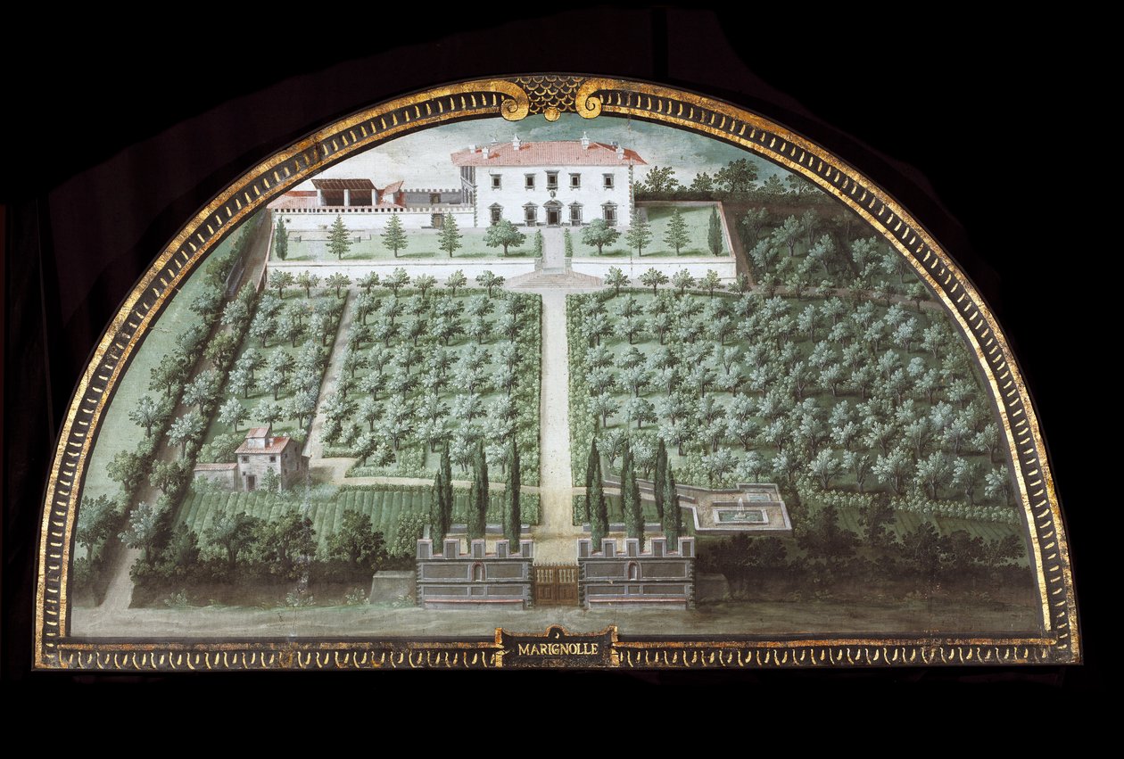 Floransa, İtalya (Tempera) yakınlarındaki Villa di Marignolle manzarası by Giusto Utens