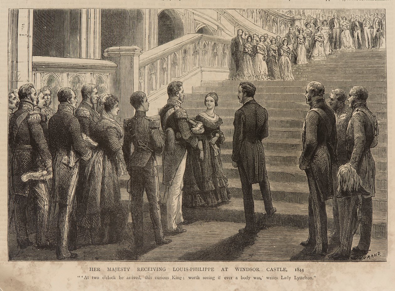 Kraliçe Victoria, Windsor Kalesi'nde Kral Louis Philippe'i kabul ediyor by Godefroy Durand